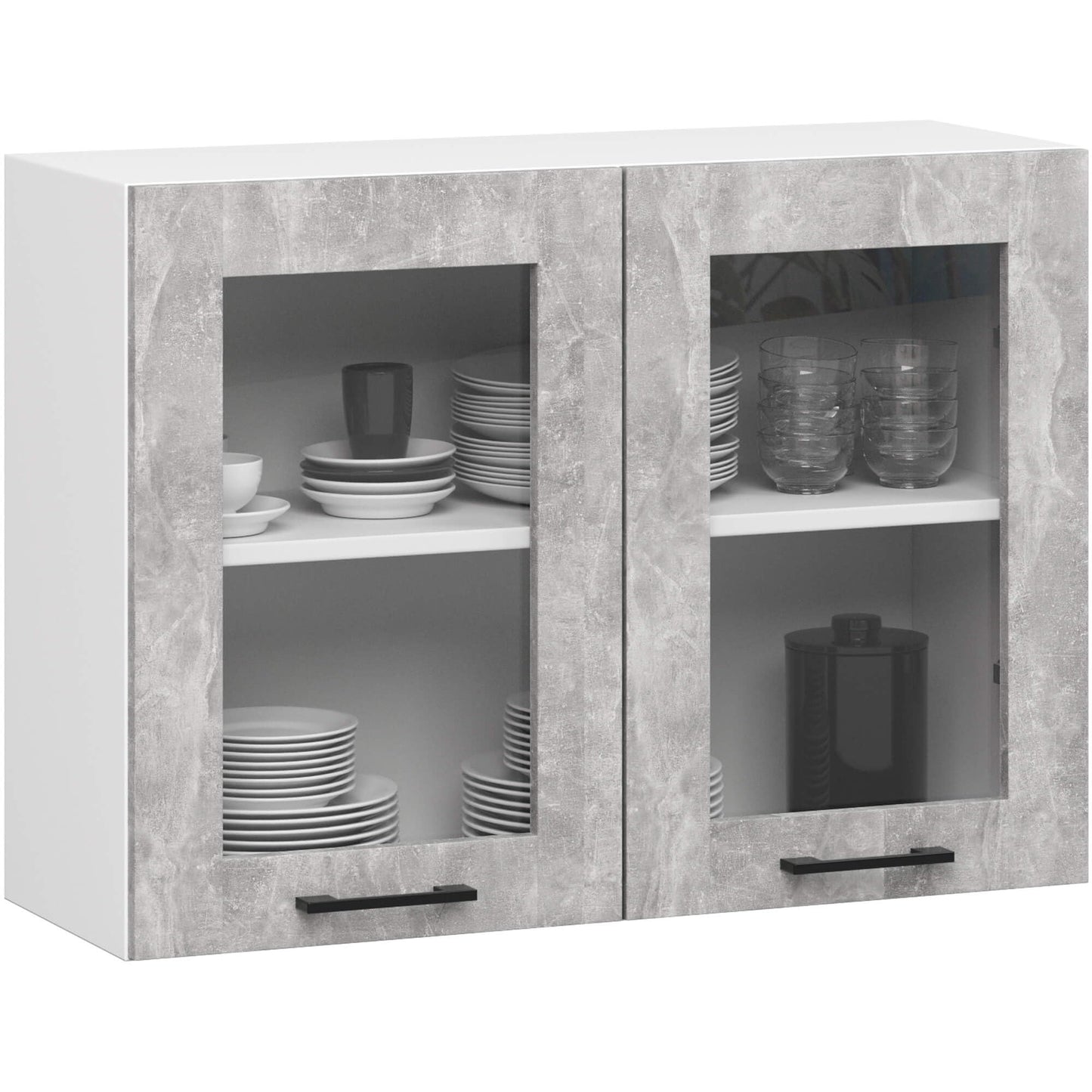 AKORD Küchenmöbel-Set OLIWIA 2.4m Modulares 240 cm 11 Türen 1 Schublade, Küche Komplett, Kitchen Cabinet Set, Küchenschränke, Standschränke, B240xH203xT46 cm, Beton & Beton