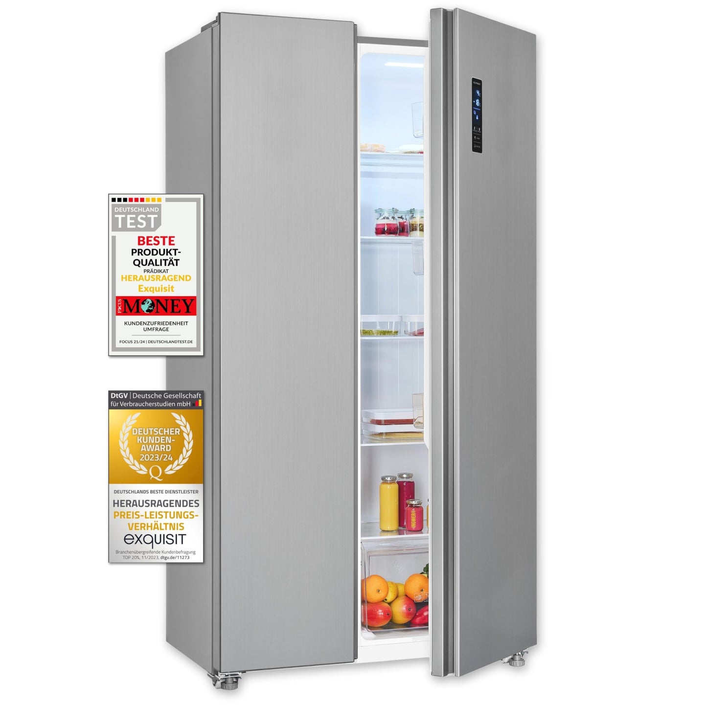 Exquisit Side-by-Side Fridge, Fridge-Freezer, NoFrost, 442 Litres, Quick Freeze, Alarm, 4-Star Freezer, LED Display, SBS546-040E inoxlook-az