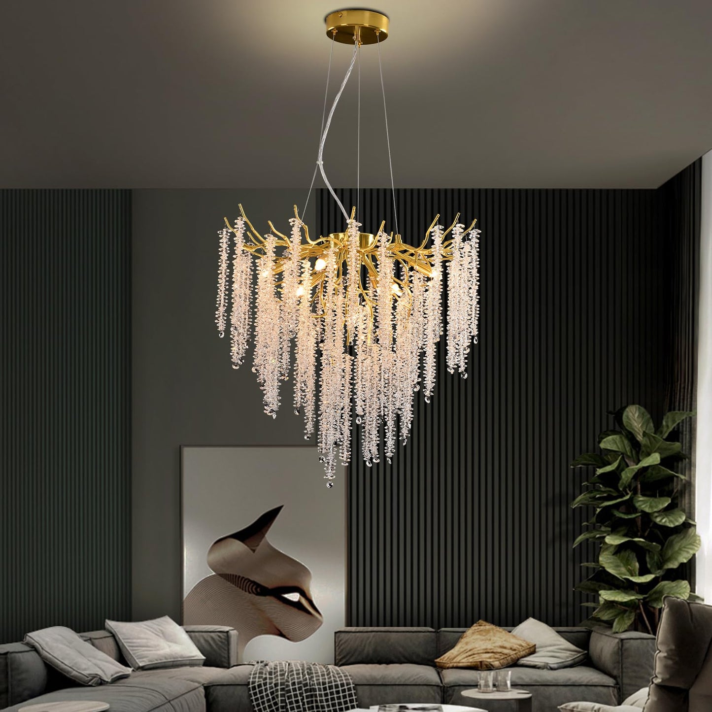 AHXIAOZN Modern Kronleuchter Kristall Leuchte,Luxus Kristall Pendelleuchte,Dimmbar Rund Kristall Hängeleuchte,für Esszimmer, Küche, Wohnzimmer, Schlafzimmer, Flur, Café,Bar(Gold,60cm)