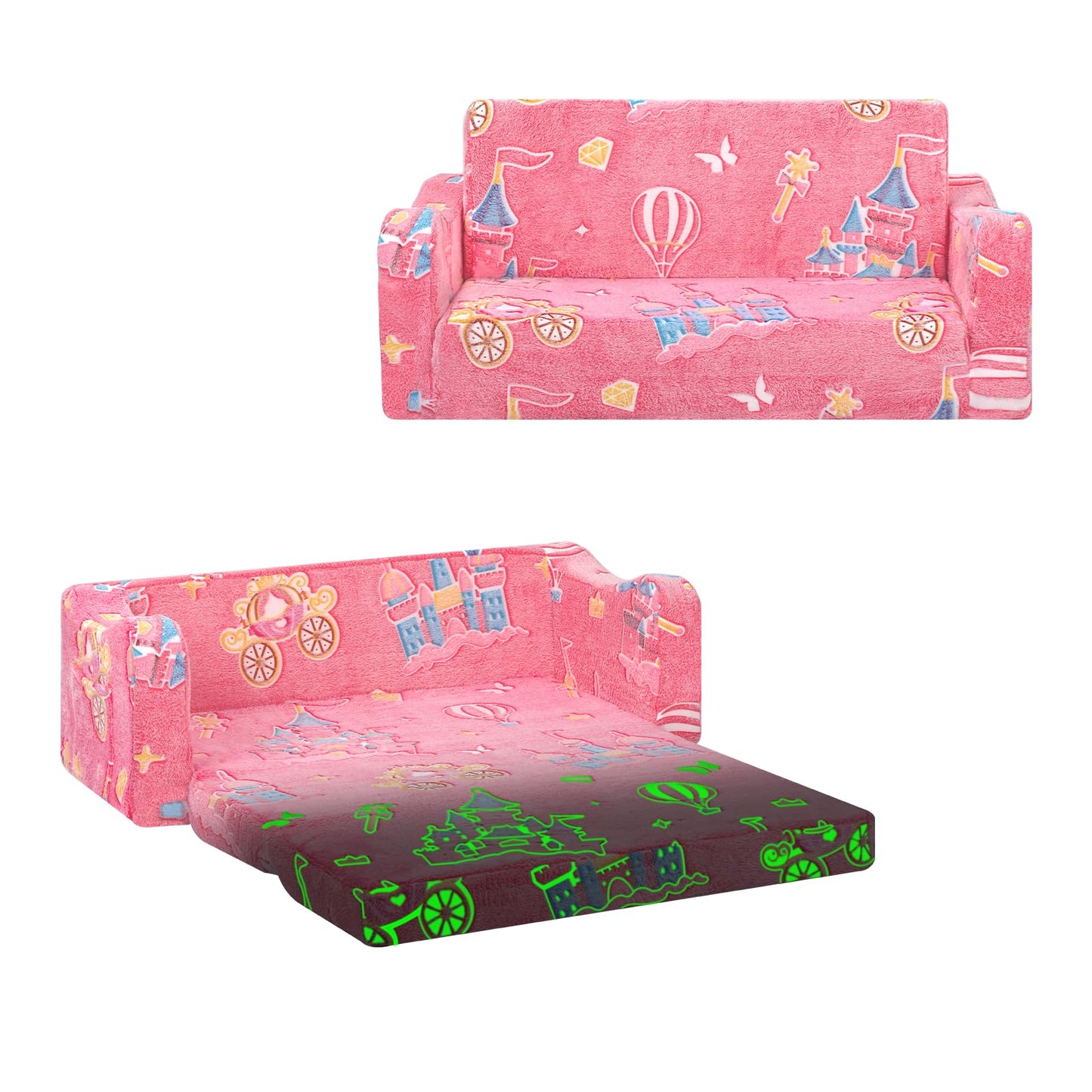 Children's Sofa Fold-Out 2-in-1, Extra Large Children's Sofa Glows in the Dark with Sleep Function, Children's Chair for Children's Room, Playroom, Astronauts
