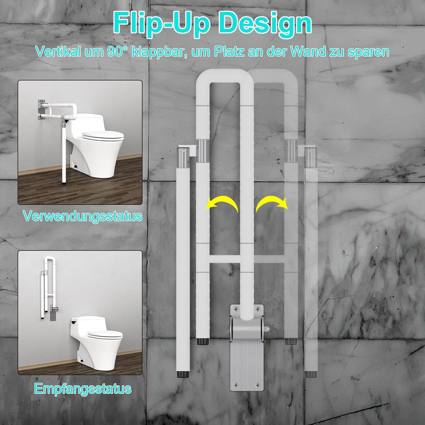 Tubiaz Wall-Mounted Support Handle, Folding Handrail for Shower, Toilet Support Aid, Standing Aid, Safety Handrail, Non-Slip Handrail for Seniors, Disabled Pregnant Women, up to 200 kg, White