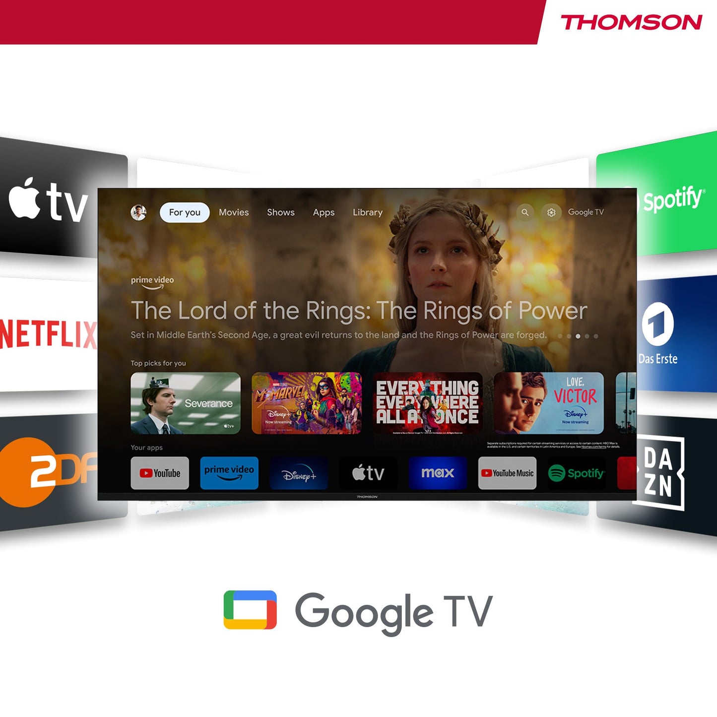 THOMSON 55QG6C14 QLED Plus Google Smart TV, Wi-Fi, Dolby Audio, Built-in Front Speaker, Bluetooth 5.1, Triple Tuner (Cable/Satellite/Antenna), HDMI, CI+, A+ Panel
