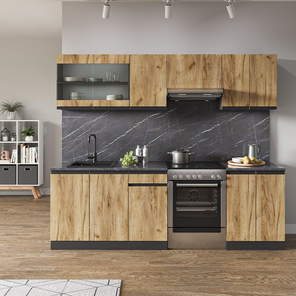 Vicco Kitchen Raul 240 cm Kitchen Unit Kitchen Block Built-in Kitchen – Freely Combinable Units