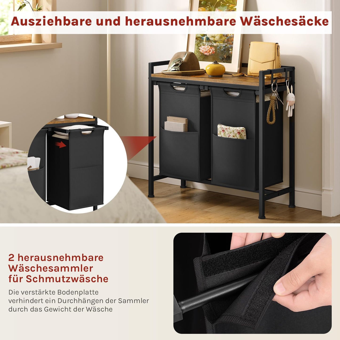 WOLTU Laundry Basket, 3 Compartments, Each 40 L, Laundry Hamper with Shelf Metal Frame, Oxford Fabric Laundry Bag, Extendable, Removable, Laundry Sorter, Laundry Container, White