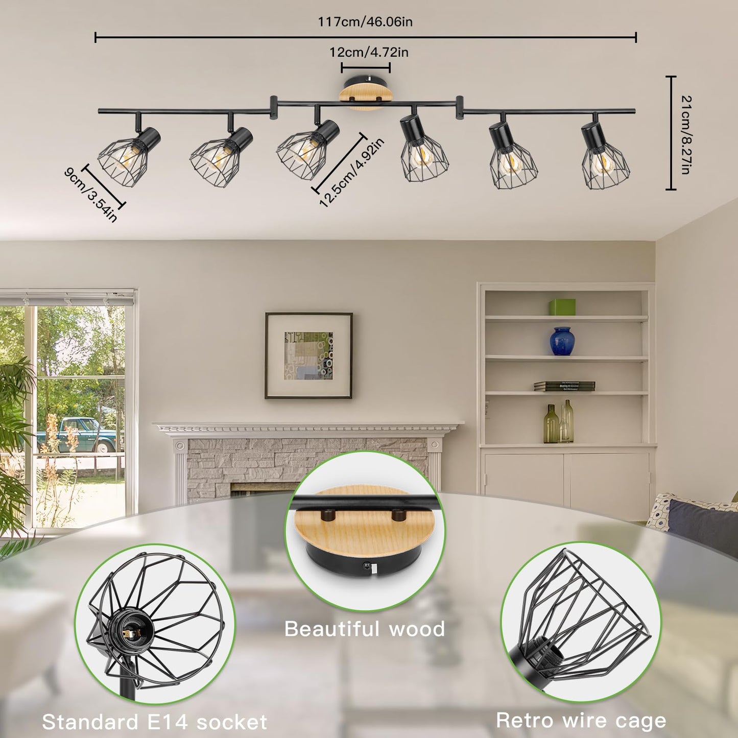Kimjo Led Deckenstrahler 6 Flammig - Deckenleuchte Strahler E14 Schwenkbar - Deckenlampe Schwarz 6 Flammig Lampe Wohnzimmer - Deckenlampe LED Deckenleuchte Küche Deckenspot Ohne Leuchtmittel