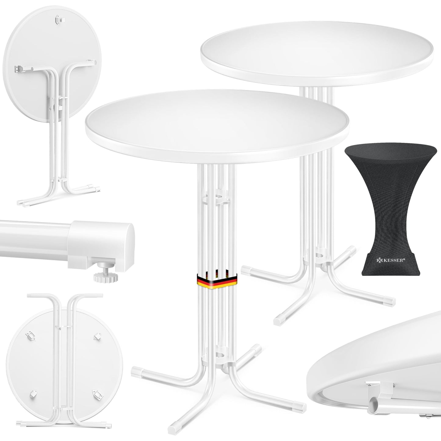 KESSER® Gastro Bar Table Folding Bistro Table Powder-Coated Stainless Steel Top Height-Adjustable Feet Party Table Diameter 80 cm Indoor and Outdoor Reception Table Folding Table Including Cover Black