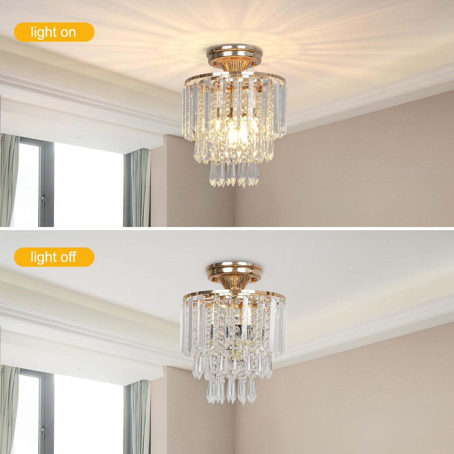 FRIDEKO HOME Modern Kronleuchter Kristall Deckenleuchte Gold,Kleine Kristall Deckenlampe E27 Fassung für Wohnzimmer Schlafzimmer Küche Flur,Ø23cm
