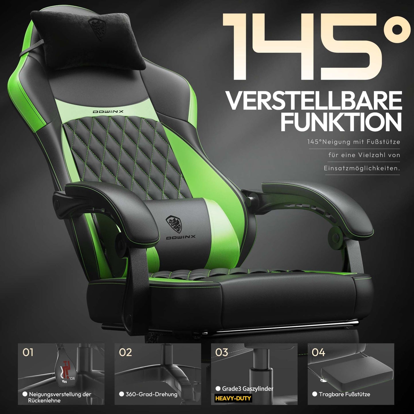 Dowinx Gaming Chair, Racing Gamer Chair, Ergonomic Gaming Chair with Lumbar Support, Gaming Chair, PU Leather, 150 kg, Black Purple