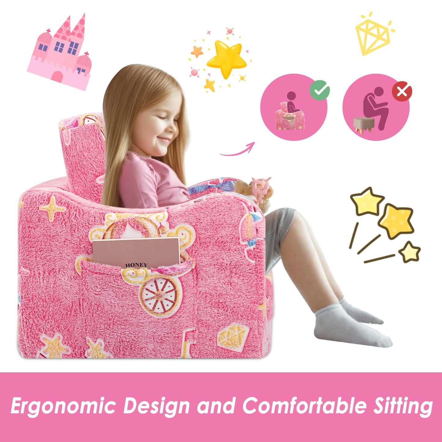 Children's Sofa Fold-Out 2-in-1, Extra Large Children's Sofa Glows in the Dark with Sleep Function, Children's Chair for Children's Room, Playroom, Astronauts
