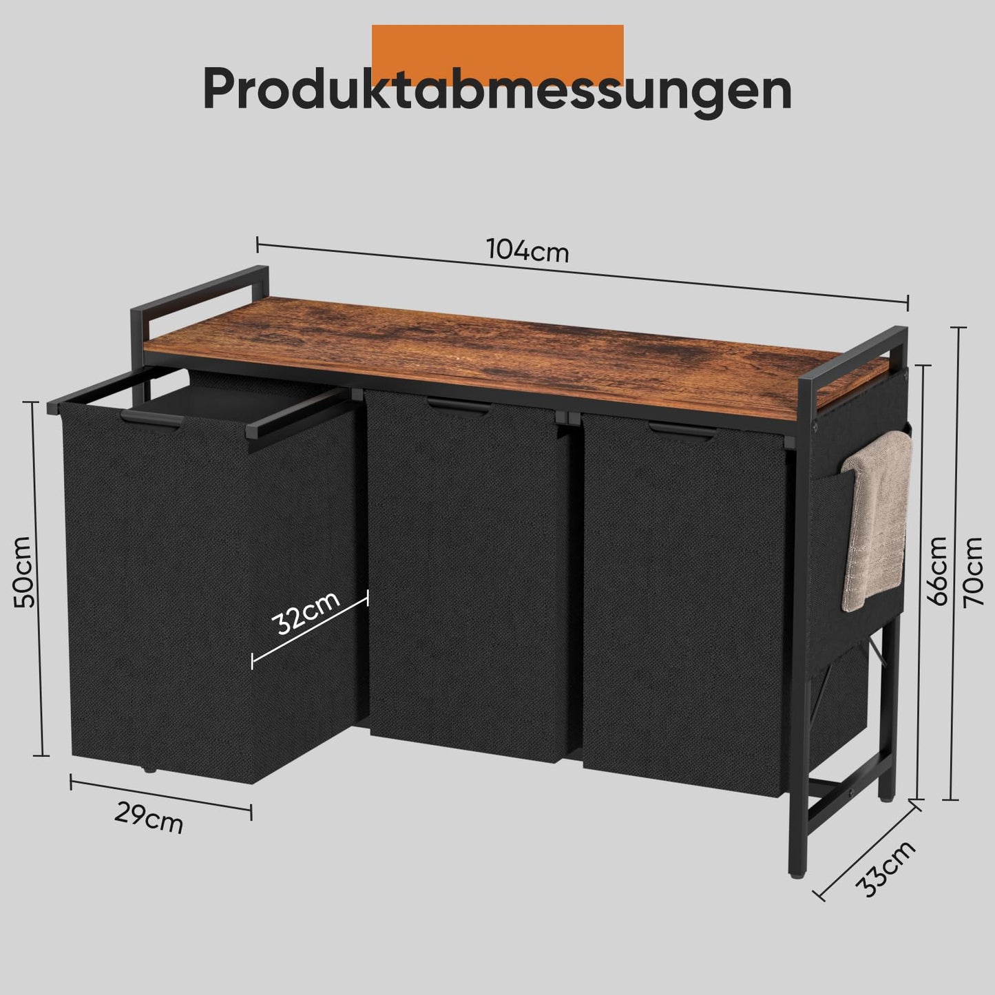 Laundry Basket, 3 Compartments, Laundry Hamper with Shelf, Total Capacity 160 L, Oxford Fabric Laundry Bag, Extendable, Removable, Laundry Box with Side Pockets and X-Shape Holder (3