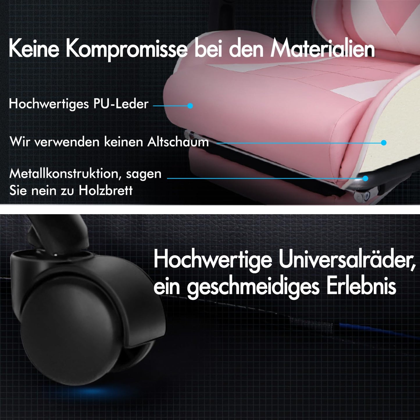 ALFORDSON Videospielstuhl, ergonomischer Bürostuhl, Massage-Rennstuhl, einziehbare Fußstütze, PU-Leder, höhenverstellbar und neigbar, 180 kg Tragkraft, Schwarz