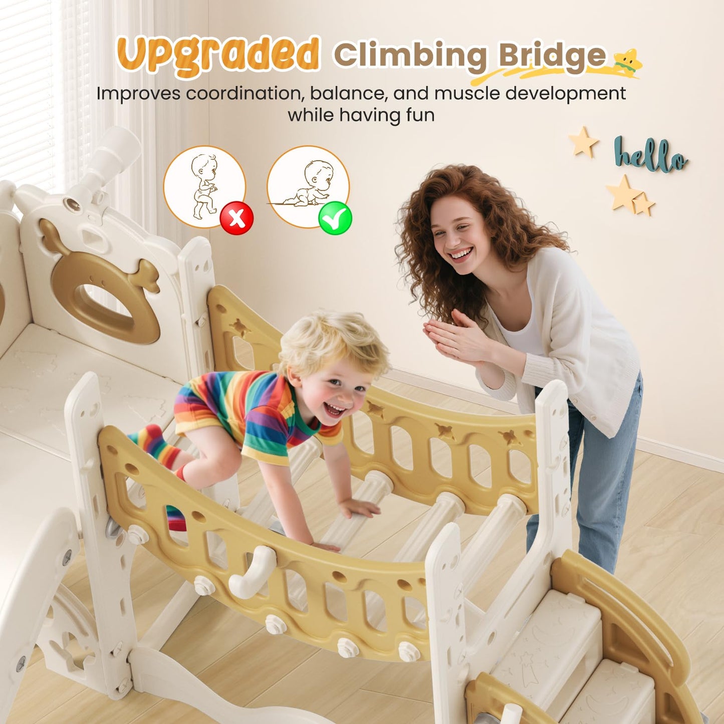 Kinderrutsche, Kleinkindrutsche mit Weihnachtselchmotiv Kleinkinderrutsche mit Golfset, Babyrutsche, Spielplatzgerät, für den Innen- und Außenbereich freistehend Babyrutsche (Khaki-6-in-1- Active)