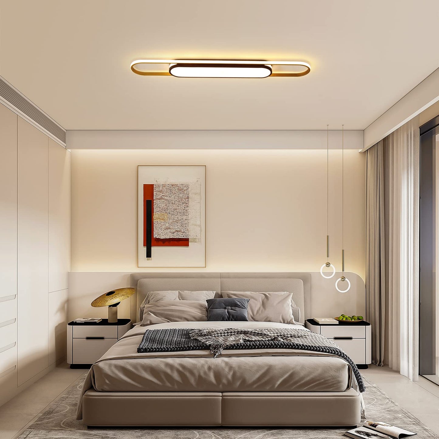 Oninio Modern LED Ceiling Light Dimmable Ceiling Light with Remote Control 70 cm Ceiling Light for Living Room, Kitchen, Dining Room, Bedroom, 40 W (Gold)