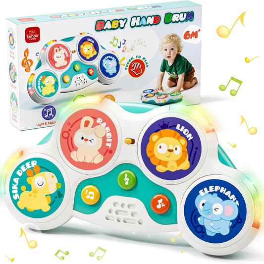 Lehoo Castle Baby Trommel Musik Spielzeug ab 6 Monate, Babyspielzeug mit 3 Arten von Klangeffekten + intelligente Spielmodus, 3 6 9 12 Monate+ Baby Geschenk sensorische Ausbildung