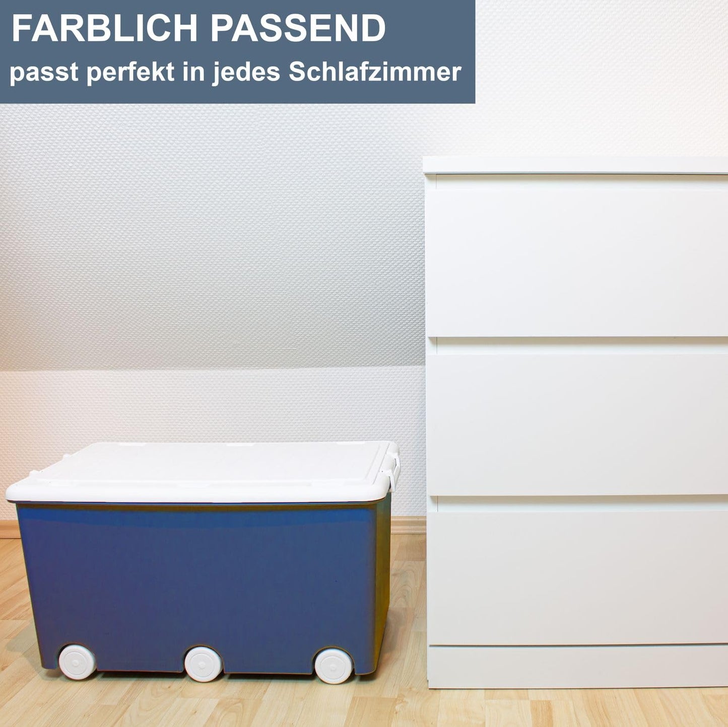 Babykajo 3 Storage Boxes with Lid and Wheels 50 L - Stacking Boxes with Lid Opaque - Plastic Box with Lid for Closing - Boxes Storage with Lid