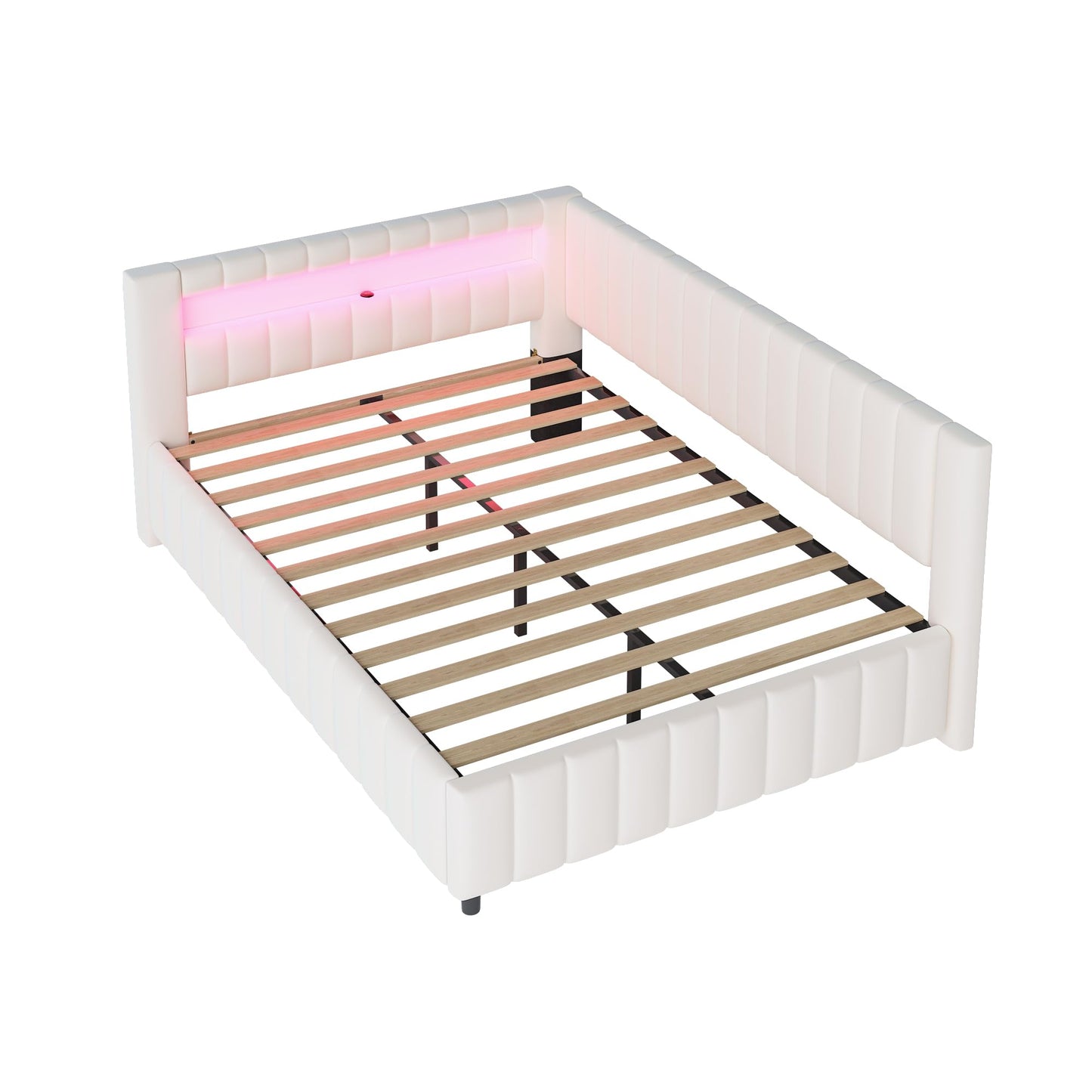 KEYIDE Upholstered Sofa Bed, 140 x 200 cm with LED Lighting and USB Charging, Bed Frame with Wooden Slatted Frame, Day Bed, Guest Bed, Youth Bed, Velvet Fabric, Without Mattress (Grey, 140 x 200)