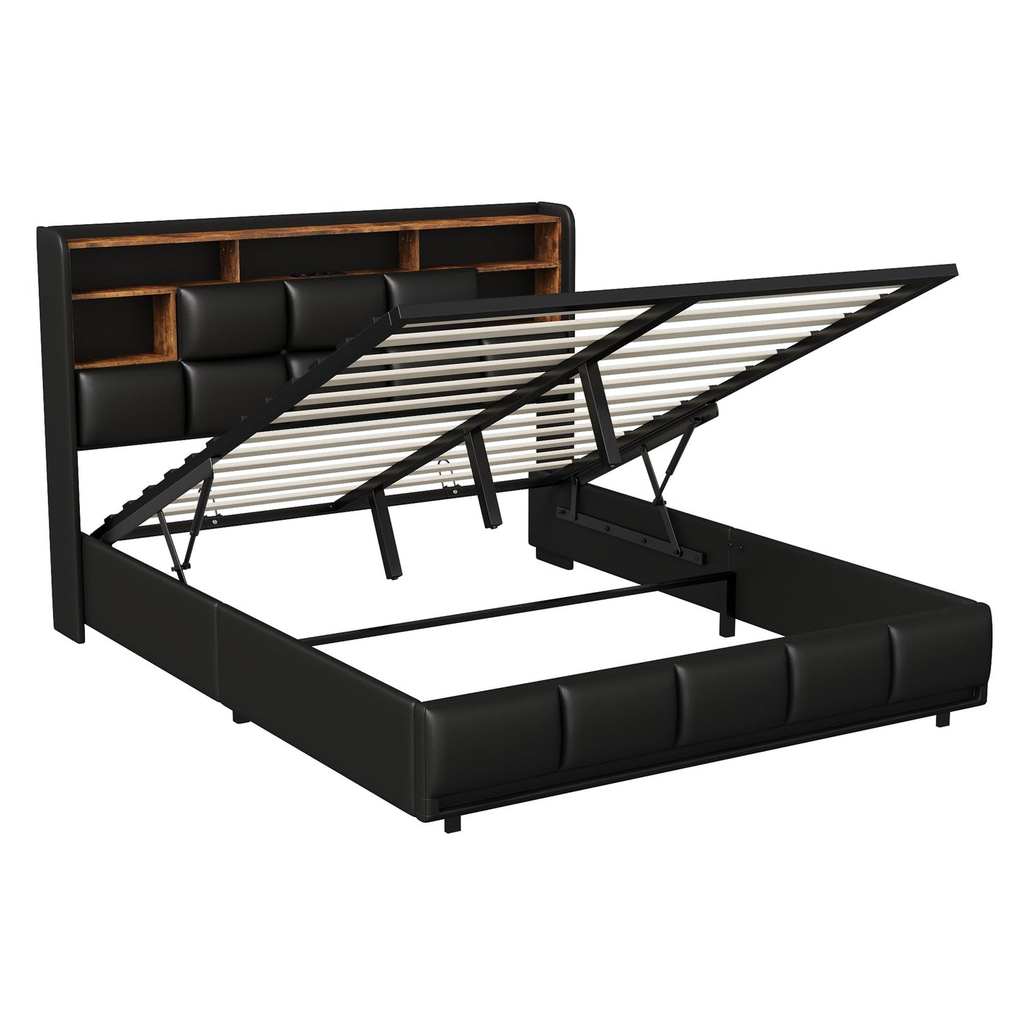 WOBOPCG Upholstered Double Bed 140 x 200, Hydraulic Storage Bed with Slatted Bases, Double Bed with Storage Space, Functional Bed with Storage Space (Grey + Flannel, 140 x 200)
