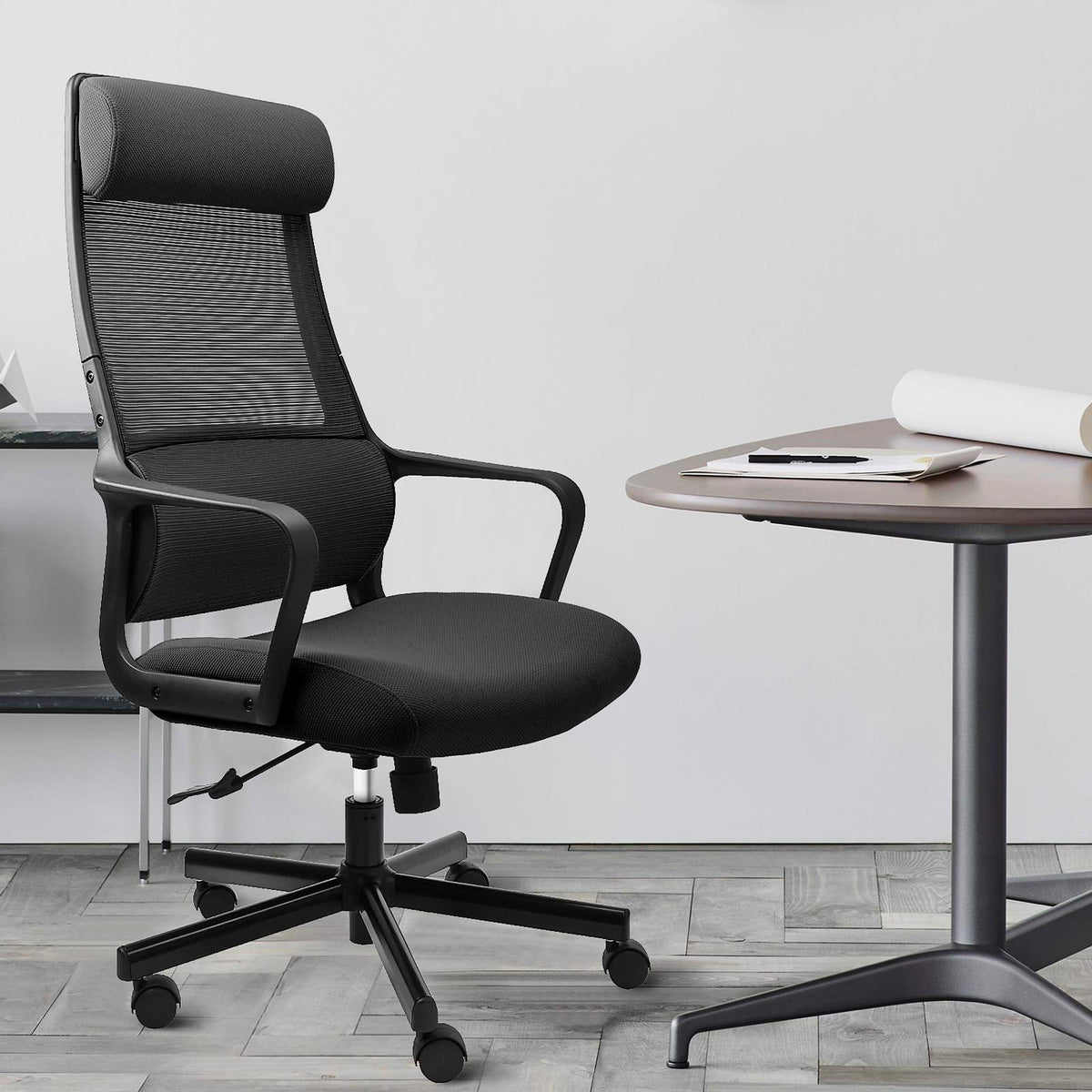 Ergonomic Office Chair with Height Adjustable Headrest, High Back, Lumbar Support, Silent Casters, Heavy Duty Chair for Conference Workspace Area, EN1335 Standard (Grey)