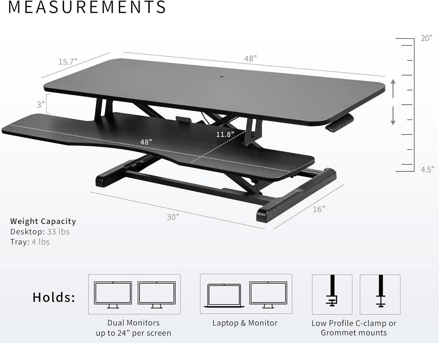 VIVO 32” Stehpult-Konverter mit höhenverstellbarem Aufsatz, Steh-Sitz-Arbeitsplatz für zwei Monitore und Laptop, mit breiter Tastaturablage, Schwarz, DESK-V000K