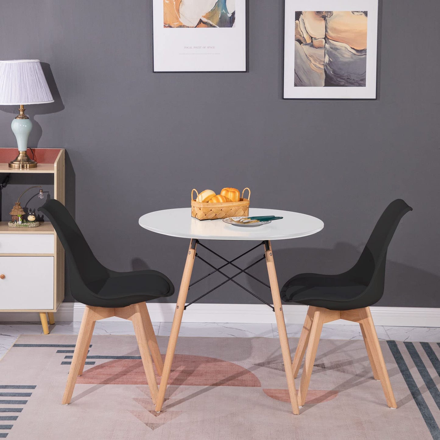 FURNITABLE Round Dining Room Table with 4 White Chairs Dining Room Set for Dining Room Kitchen Living Room