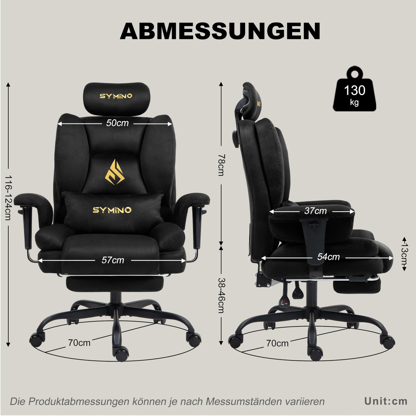 Symino Gaming Stuhl Chefsessel Bürostuhl Ergonomisch, Wildlederimitat Schreibtischstuhl mit Fußstütze Höhenverstellbarer Office Chair Computerstuhl 130kg, Schwarz