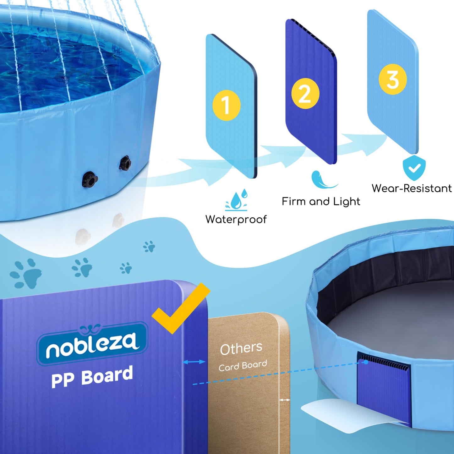 Nobleza Dog Pool with Sprinkler, Paddling Pool for Large and Small Dogs, 2-in-1 Foldable and Portable PVC Swimming Pool for Dogs, Non-Slip Dog Bathtub for the Summer, 120 x 30 cm