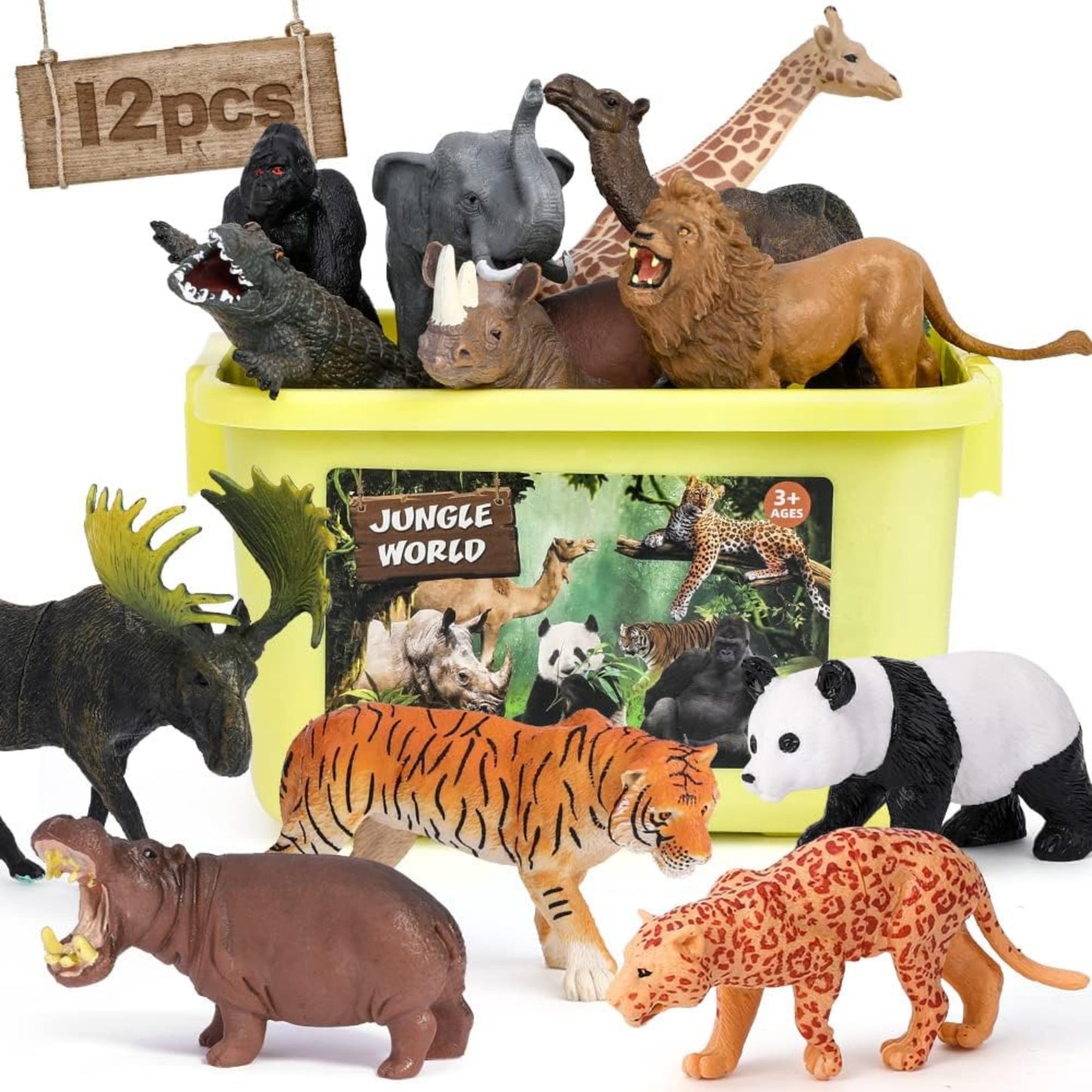 FRUSE Animal Figures Toy, Pack of 12 Realistic Animal Figures, Wild Animals Toy Set with Lion, Tiger, Elephant, Safari Animals Figures, Educational Toy, Gifts for Children from 3 4 5 6 7 8 Years