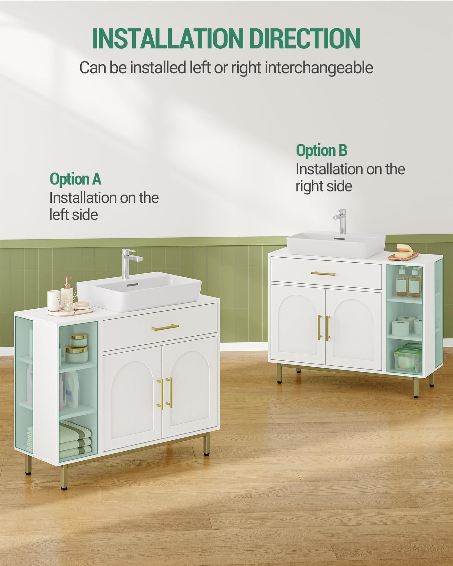 Hzuaneri BC28813G Bathroom Cabinet 1 Drawer 2 Cabinet Doors Open Compartment with 3 Levels Adjustable Shelf White 30 x 80 x 64 cm