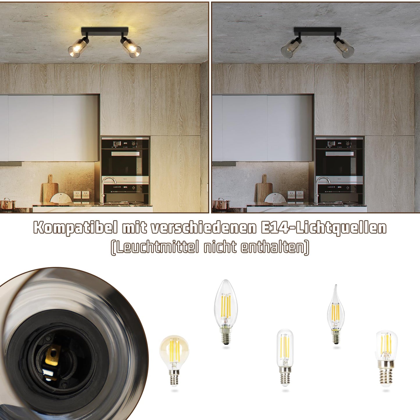 Kowanie Deckenlampe Vintage 6 flammig: Industrial Wohnzimmerlampe Schwarz Deckenleuchte Wohnzimmer retro Kronleuchter aus Glas Deckenbeleuchtung inkl. 6 × E14 2700K Leuchtmittel für Küche