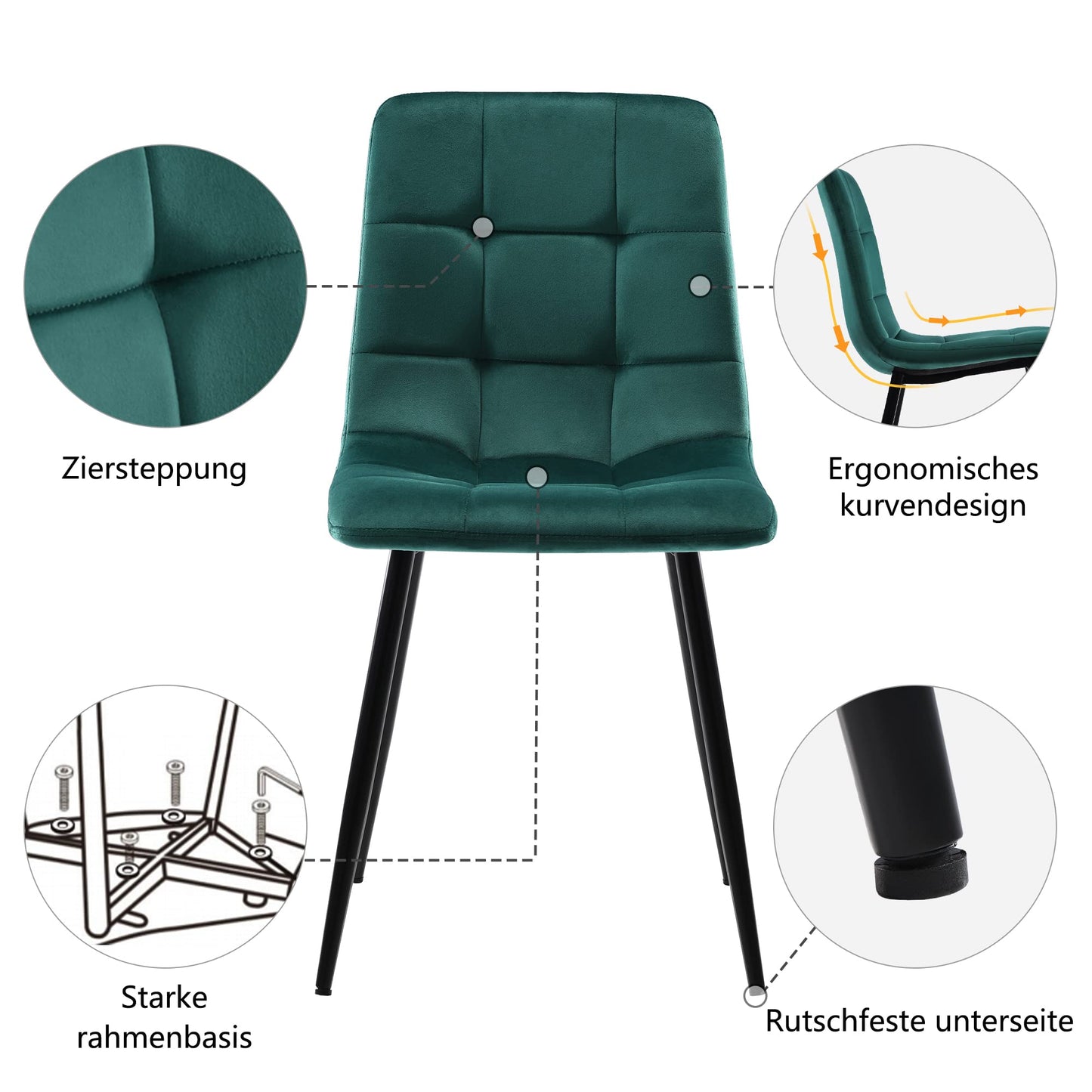 Gegtuon Esstisch mit 4 Stühlen für 4 Personen 140x80 cm, 5 teilig Tisch Rechteckig für Küche, Modern Küchentisch mit Schwarz Tischbeine, Essgruppe für Esszimmer Wohnzimmer, Leinen, Dunkelgrau