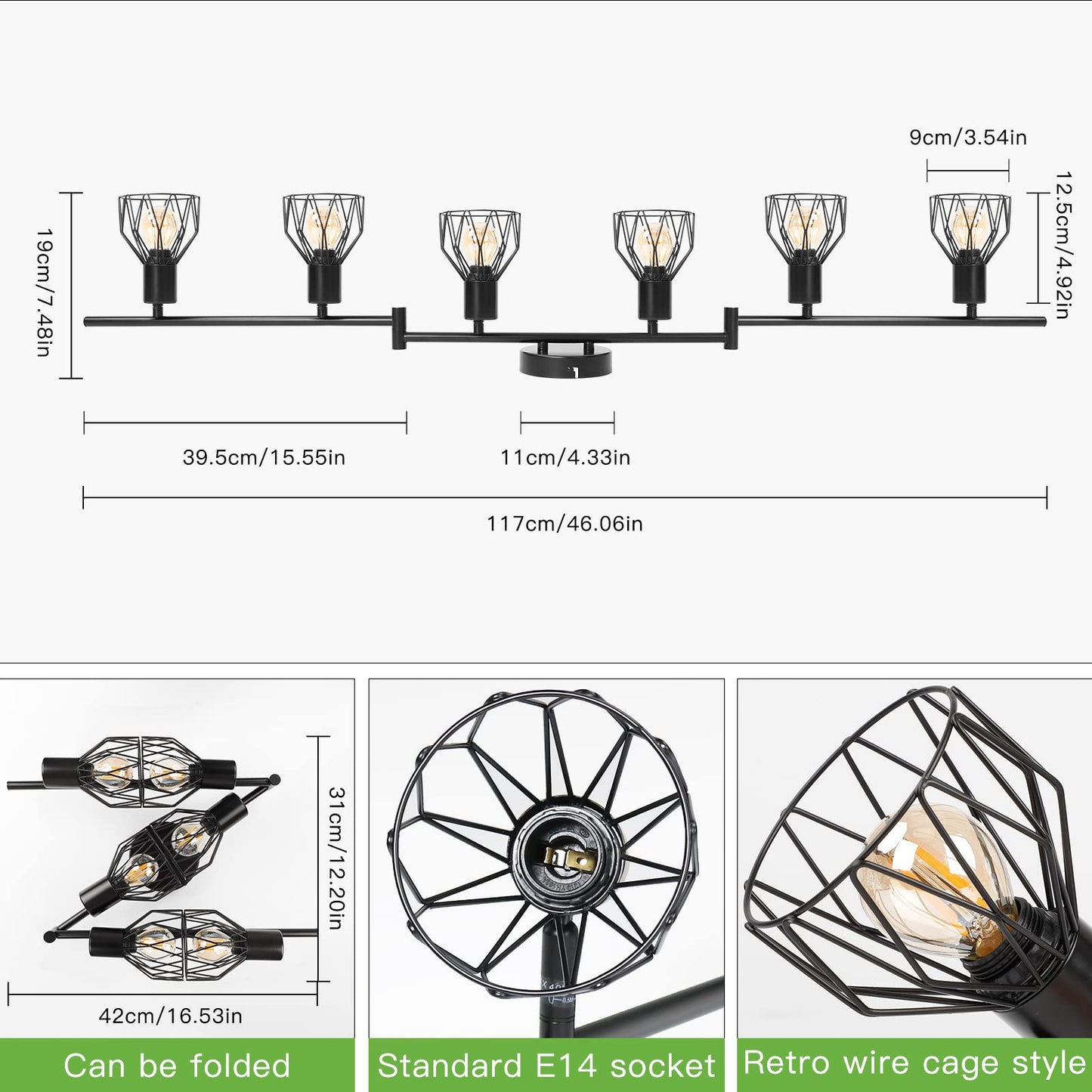 Kimjo Led Deckenstrahler 6 Flammig - Deckenleuchte Strahler E14 Schwenkbar - Deckenlampe Schwarz 6 Flammig Lampe Wohnzimmer - Deckenlampe LED Deckenleuchte Küche Deckenspot Ohne Leuchtmittel