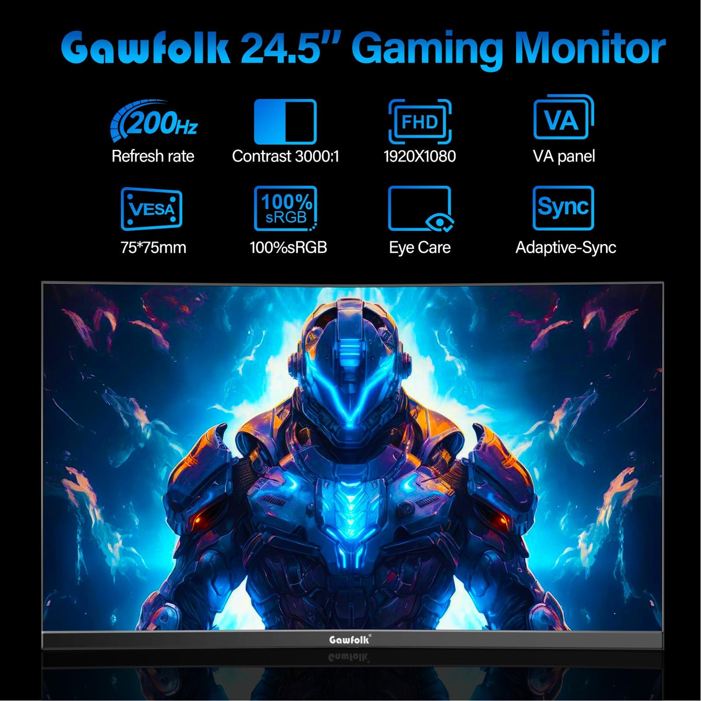 Gawfolk 32 Zoll Gaming Curved Monitor 180Hz, QHD 2560x1440p PC Bildschirm, Rahmenloses 1500R Gebogenes Computerbildschirm, FreeSync, DisplayPort & HDMI, unterstützt VESA 100 * 100mm