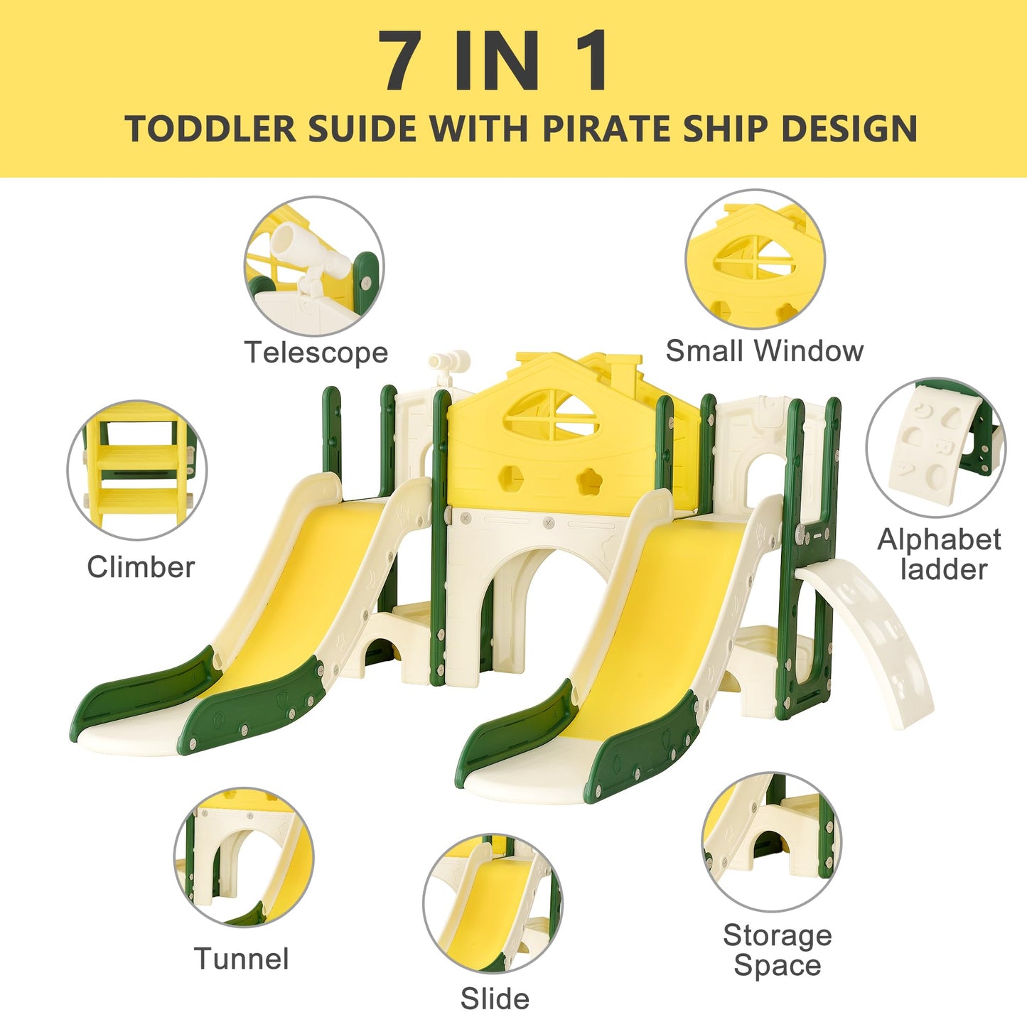 DADEA 6 in 1 Kinderrutsche mit Korb, Rutsche und Schaukel für Kinder im Freien Grün, 150 × 150 × 115 cm, Babyschaukel und Rutsche für Kinder zu Hause Schaukel Kinderrutsche, Grün
