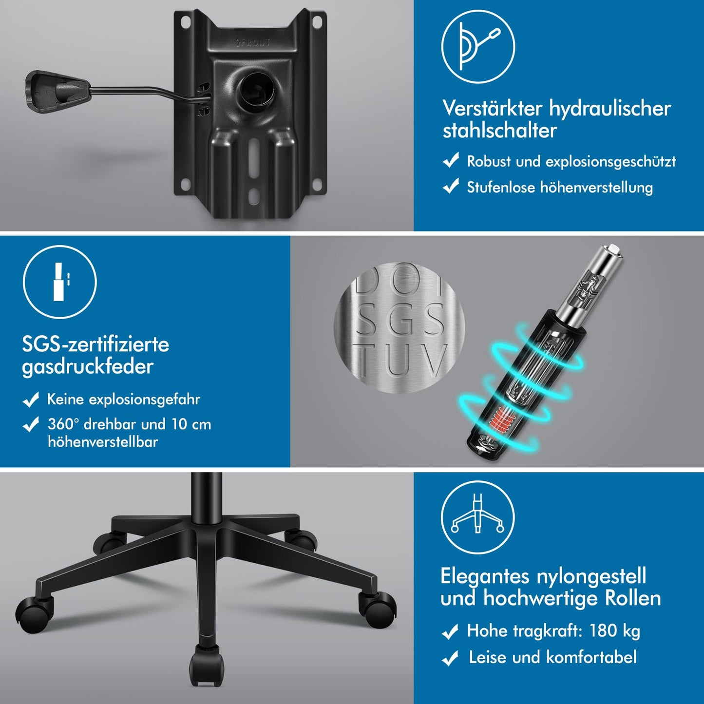 ALFORDSON Bürostuhl, Lendenstütze, Atmungsaktives Netz und Stoff, Hochklappbare/Verstellbare Armlehnen, Hochwertiger Schaumstoff, 180kg für Zuhause & Gaming, Wale, Schwarz