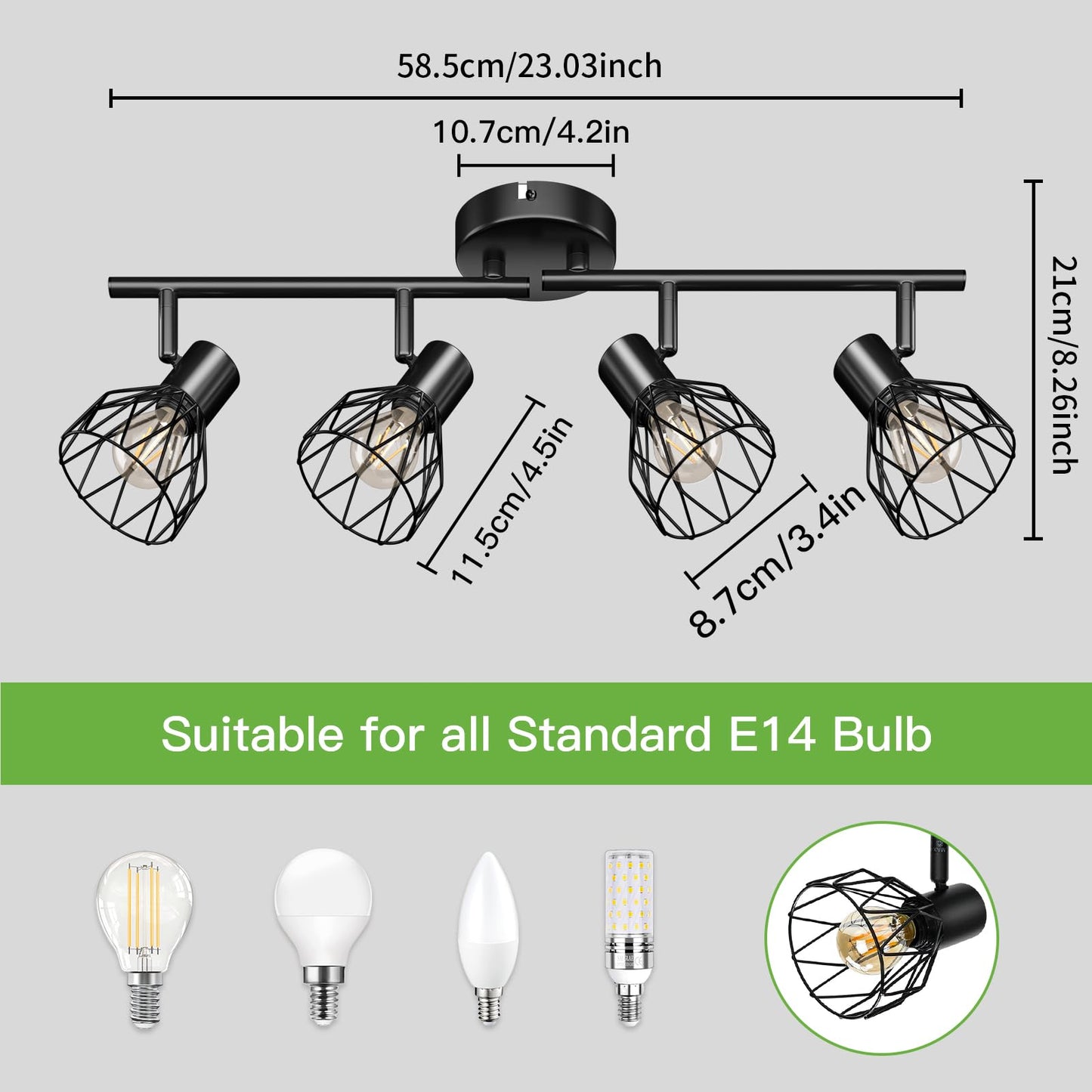 Kimjo Led Deckenstrahler 6 Flammig - Deckenleuchte Strahler E14 Schwenkbar - Deckenlampe Schwarz 6 Flammig Lampe Wohnzimmer - Deckenlampe LED Deckenleuchte Küche Deckenspot Ohne Leuchtmittel