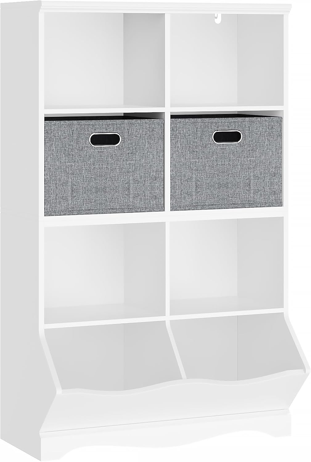 HOCSOK kinderregal, Bücherregal Kinder mit 8 Ablagefächern und 2 Stoffschubladen, Spielzeugregal kinderzimmer für Schlafzimmer Kindergarten, Weiß, 116x67x40cm
