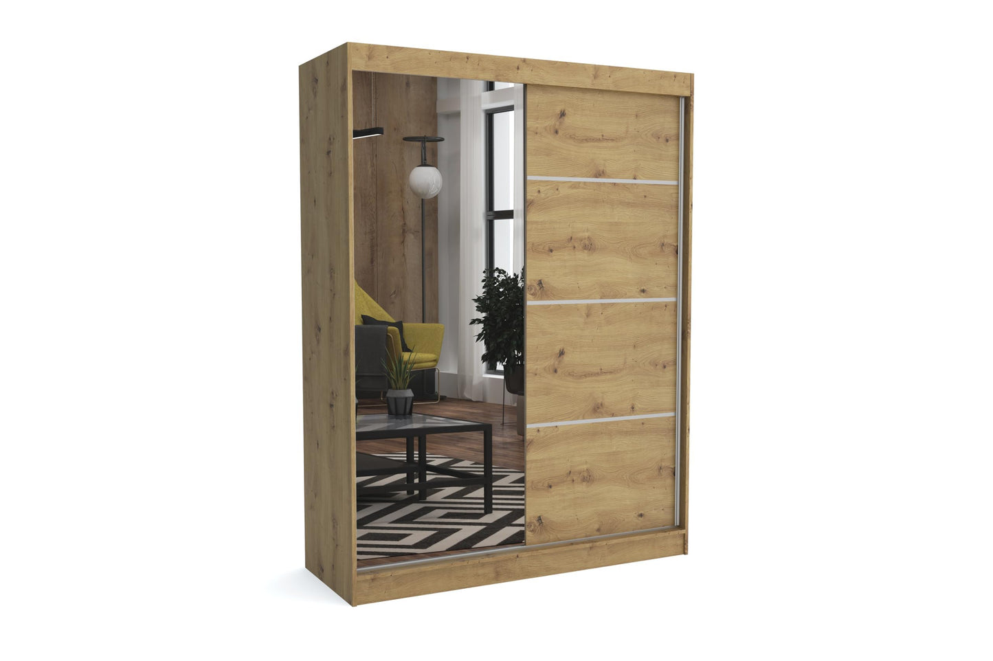 Brent - Tom Wardrobe with Mirror, 160 cm Wide, Bedroom Wardrobe with 1 Clothes Rail and Shelves for Clothes, Wardrobe Grey