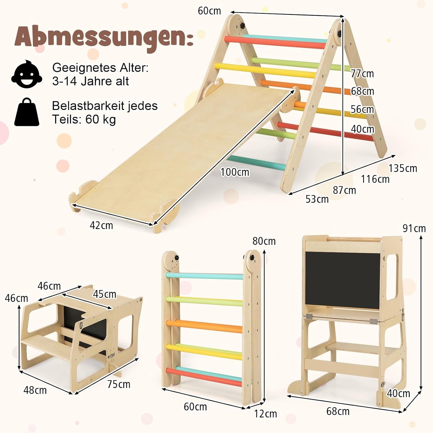 GOPLUS 7-in-1 Climbing Triangle Children, Foldable Climbing Set with Double-Sided Ramp, Convertible Step Aid & Board, Table & Chair Set, Montessori Gymnastics Toy for Children 3-14 Years Old