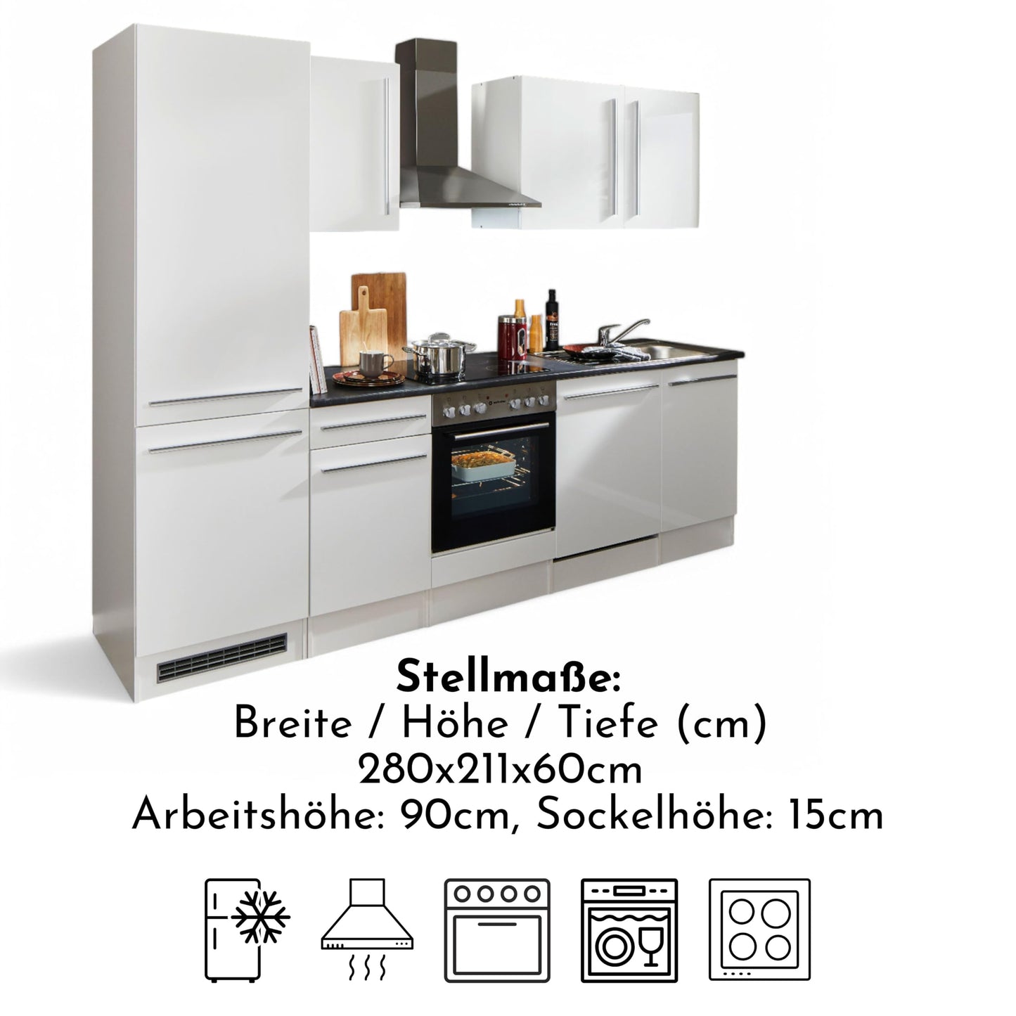 Jazz 8 Moderne Küchenzeile ohne Elektrogeräte in Anthrazit, Artisan Eiche Optik - Geräumige Einbauküche mit viel Stauraum - 220 x 211 x 60 cm (B/H/T)