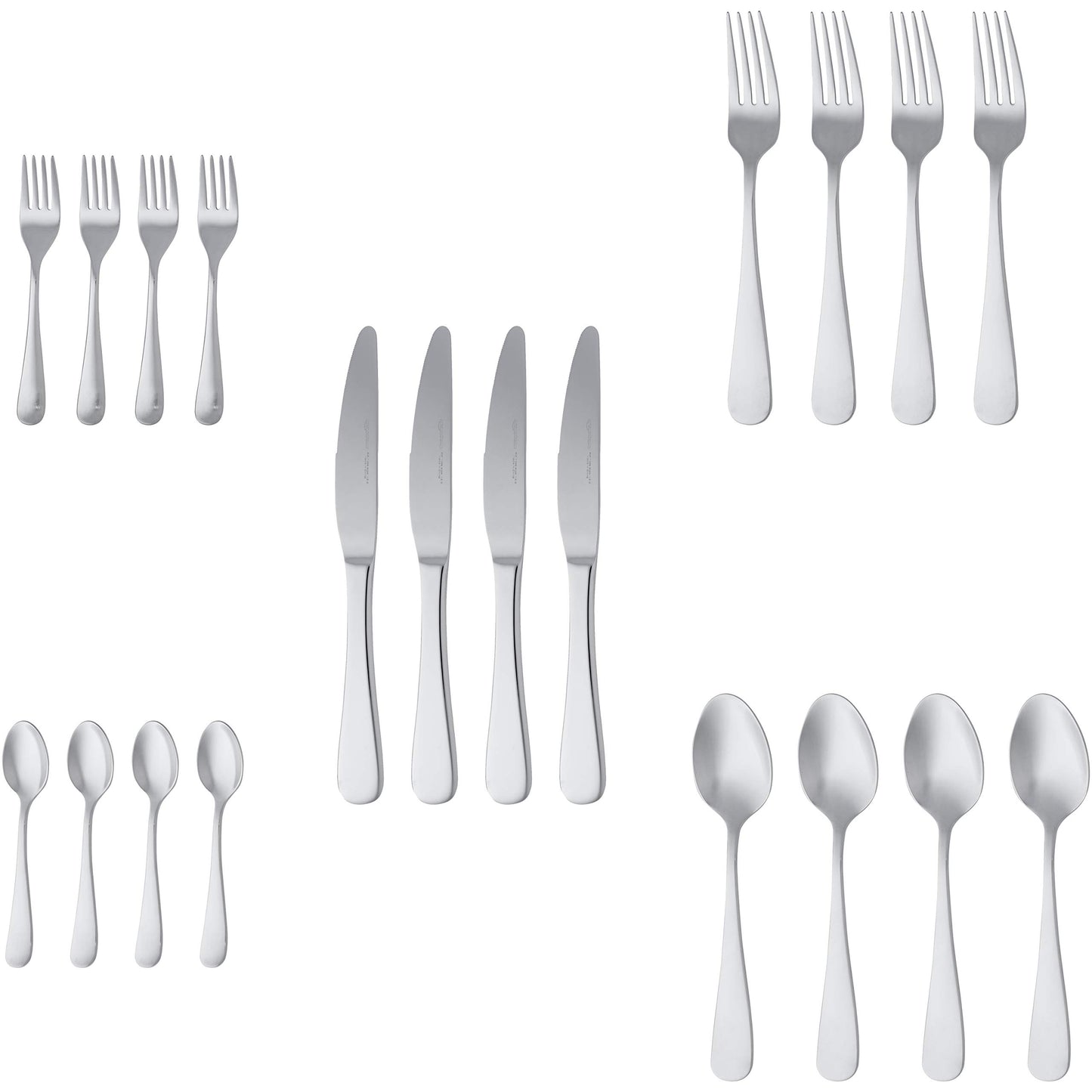 Amazon Basics Essbesteck-Set mit Eckiger Rand, Edelstahl, 20 Stück Set, für 4 Personen, Silberfarben