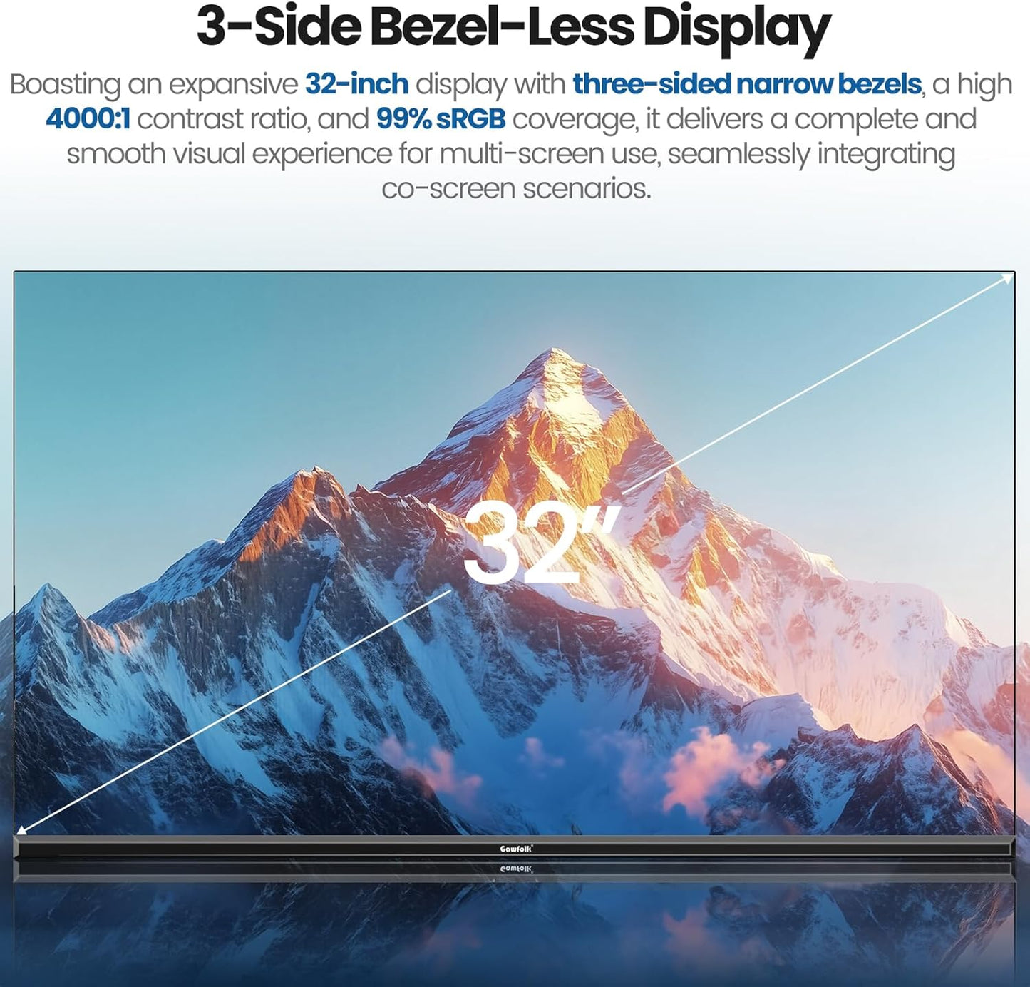 Gawfolk 32 Zoll Curved Gaming Monitor 180HZ / 165Hz / 144hz PC Bildschirm Full HD 1080P, Rahmenloses 1800R Gebogenes Computerbildschirm mit FreeSync und Eye Care Technologie, unterstützt VESA