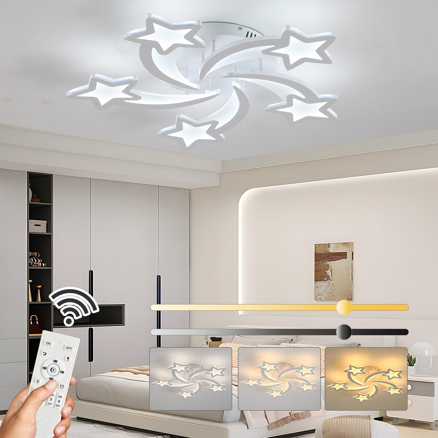 ZAITINZ Deckenlampe Led,5 blütenblätter Wohnzimmerlampe,Deckenleuchte Dimmbar mit fernbedienung,lampe wohnzimmer 50W,Moderne Deckenleuchten mit Memory Funktion,Led Deckenleuchte Schwarz 3000-6000K