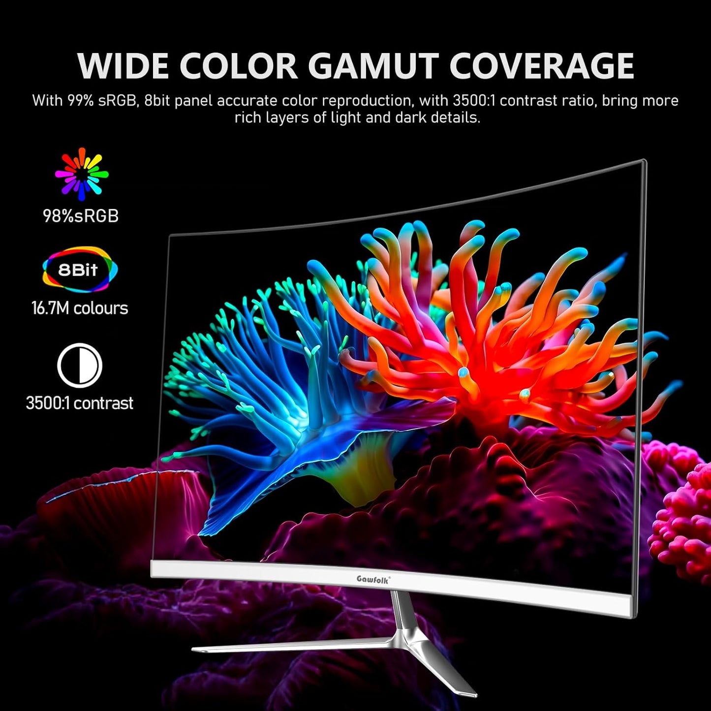 Gawfolk 32 Zoll Curved Gaming Monitor 180HZ / 165Hz / 144hz PC Bildschirm Full HD 1080P, Rahmenloses 1800R Gebogenes Computerbildschirm mit FreeSync und Eye Care Technologie, unterstützt VESA