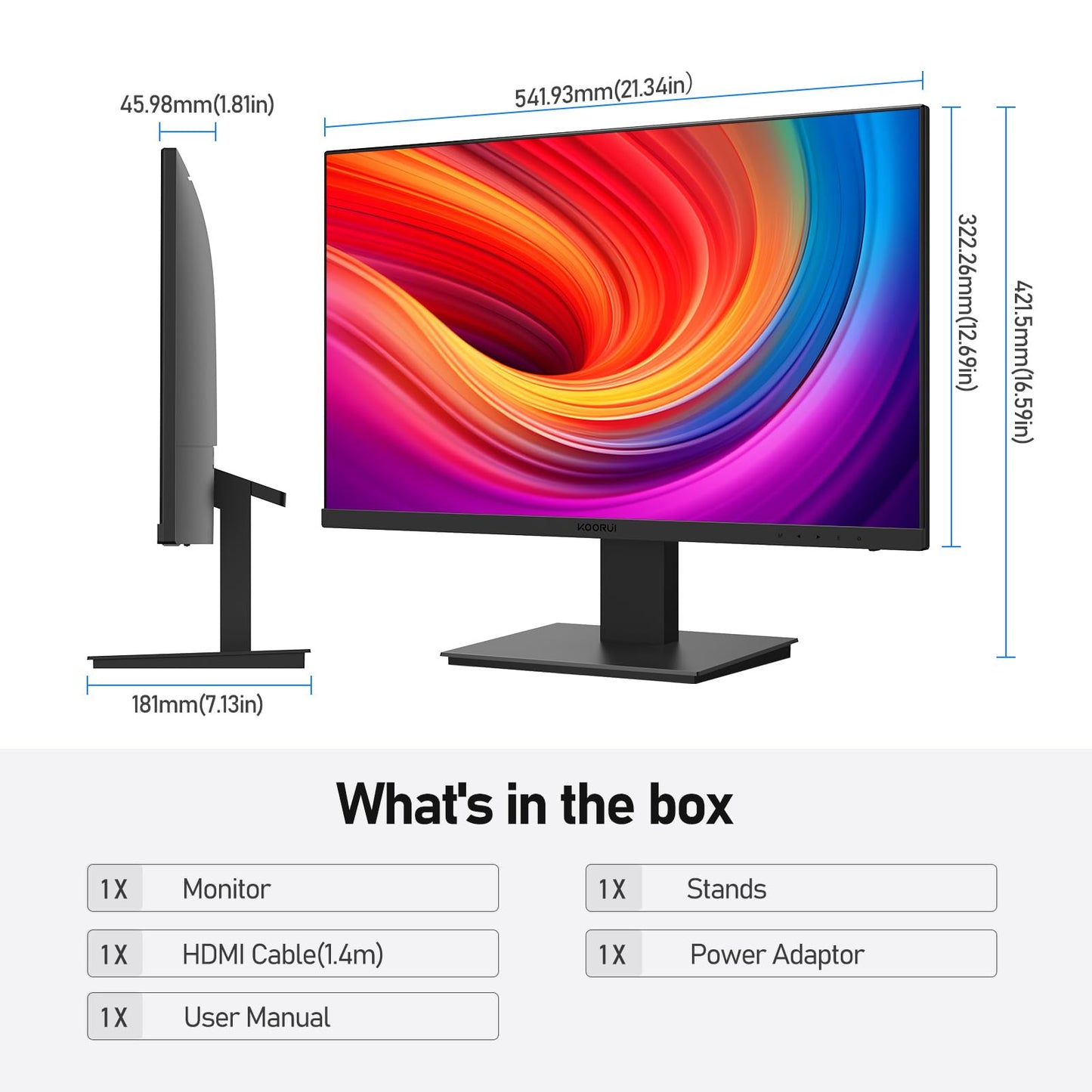 KOORUI E2711F 27 Inch Monitor, FHD 1920 x 1080 100Hz PC Monitor, Adaptive Sync HDMI 1.4, Eye Care Screen, -5° ~ 15° Tilt, VESA 100 x 100 mm