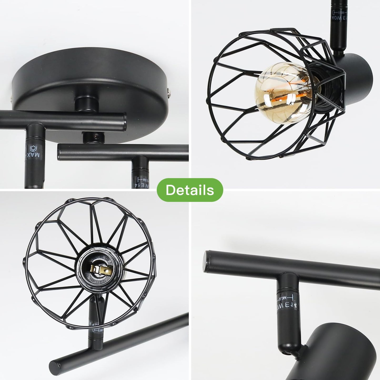 Kimjo Led Deckenstrahler 6 Flammig - Deckenleuchte Strahler E14 Schwenkbar - Deckenlampe Schwarz 6 Flammig Lampe Wohnzimmer - Deckenlampe LED Deckenleuchte Küche Deckenspot Ohne Leuchtmittel