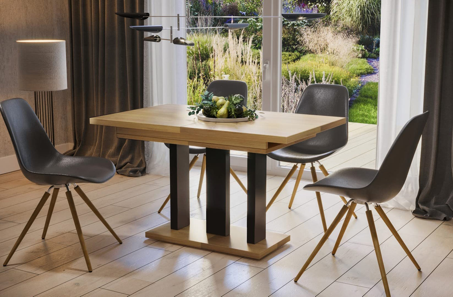 Endo-Moebel Esstisch Appia 130cm - 210cm erweiterbar ausziehbar Säulentisch Küchentisch | Tischbeine Matt (Eiche Craft Gold)