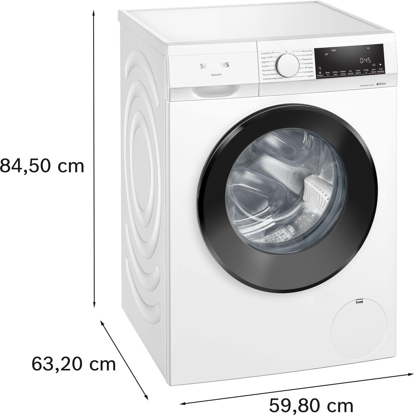 Siemens WM14N12A Waschmaschine iQ300, Frontlader mit 9kg Fassungsvermögen, 1400 UpM, speedPack L, smartFinish, Outdoor-Programm, LED-Display, Weiß, 60cm