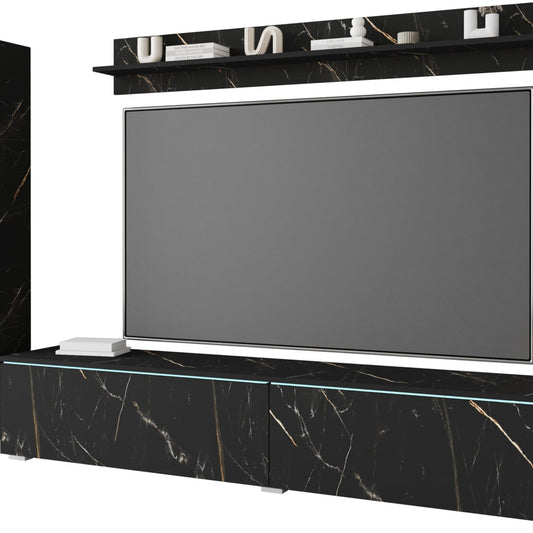 MINIO go for it Veve 2, 4-Piece Wall Unit Set, Hanging or Standing, 2 x Tall Cabinet Display Cabinets, Lowboard, Wall Board, Laminated Clamping Plate, Wotan Oak, without Lighting