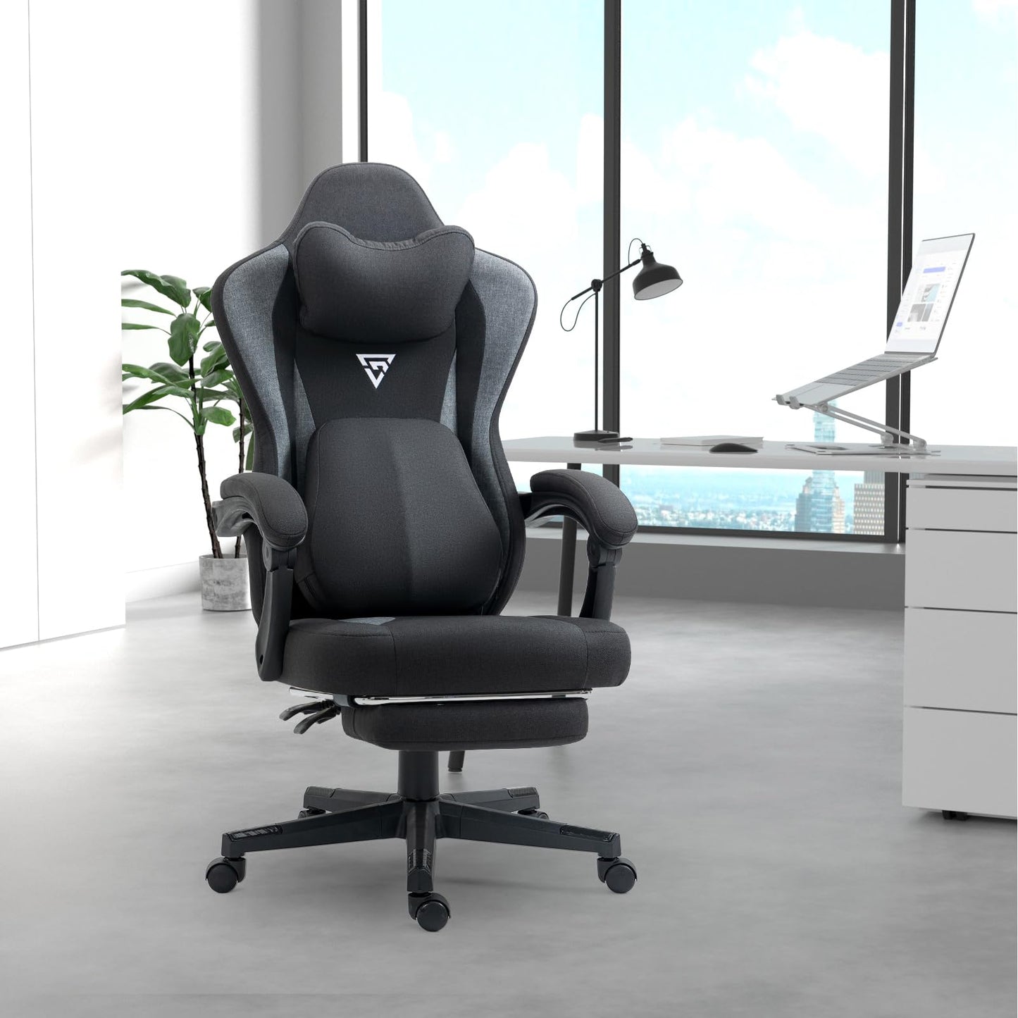 Vigosit Gaming Chair with Heated Massage Lumbar Support, Fabric Gamer Chair with Bag Spring Cushion and Footrest, Horse and High Gamer 150 kg Load Capacity (Pale Pink)