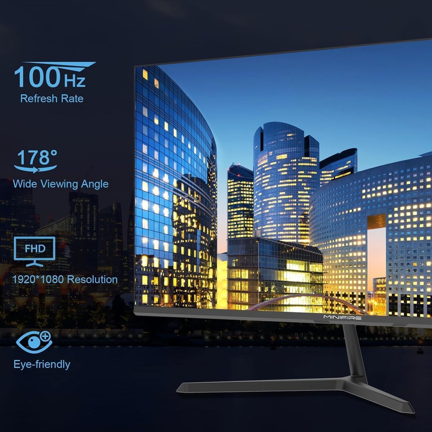 Minifire 24 Zoll Monitor, 100Hz, Full HD(1980x1080p),5ms(OD), Adaptive-Sync, sRGB110%, Eye-Care,VESA, PC Bildschirm mit HDMI USB-C Ports - MF24X3AL